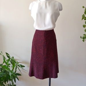 BURGUNDY & NAVY FLORAL A-LINE MIDI SKIRT